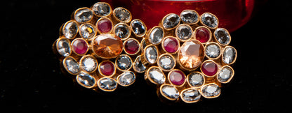 Amber Bloom Earrings-Kundan