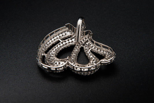 Silver necklace pendant on a black background