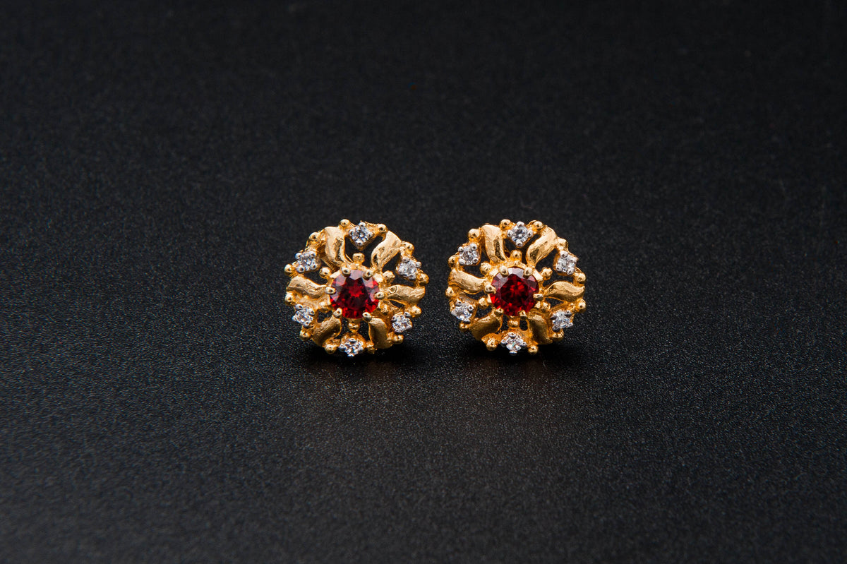 Crimson Bloom Earrings — 925 Sterling Silver with 24K Gold Plating