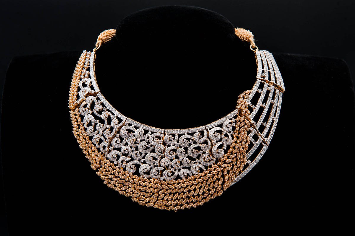 Regal Cascade Bridal Set-925 Sterling Silver with 24K Gold Plating