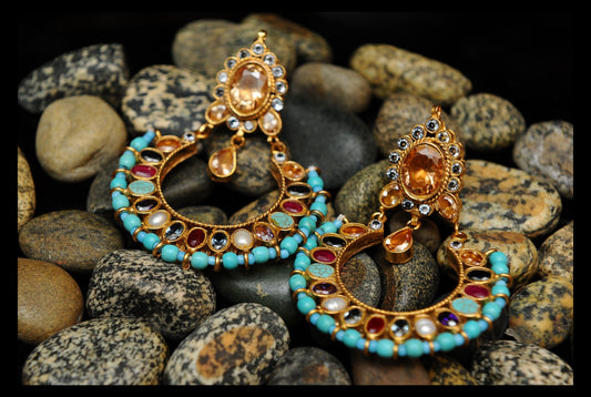 Sunburst Mosaic Earrings-Kundan