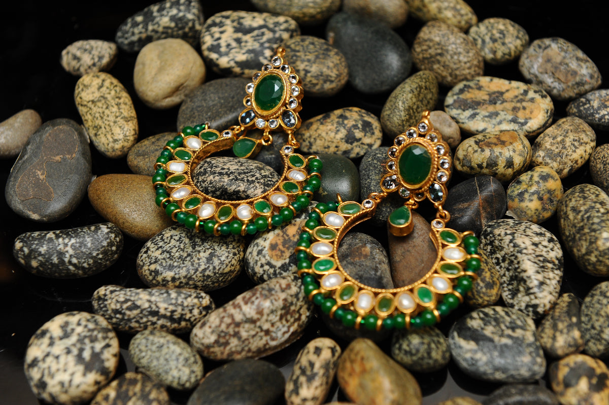 Verdant Crescent Earrings-Kundan
