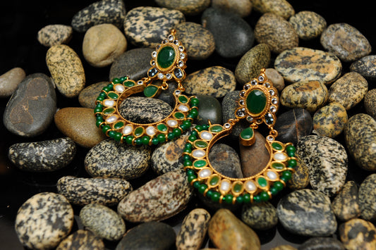 Verdant Crescent Earrings-Kundan