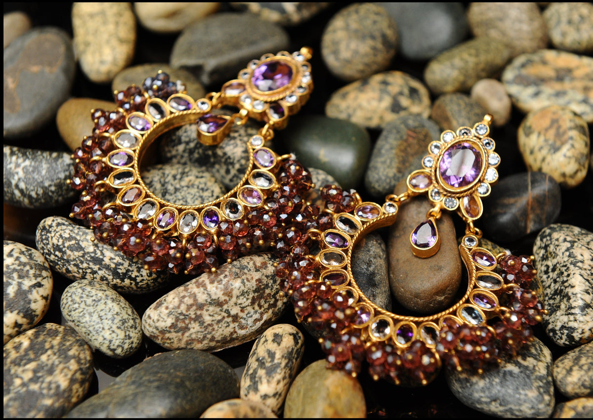 Amethyst Flame Earrings-Kundan
