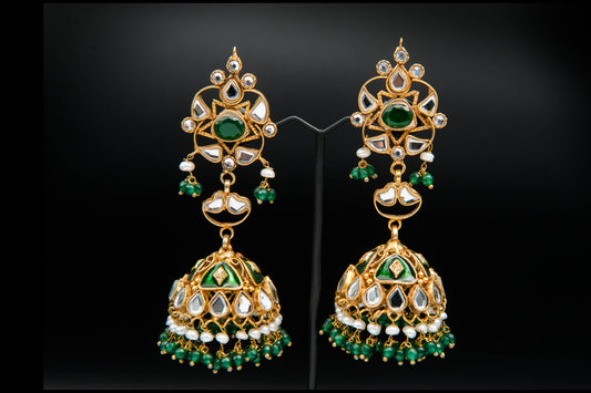 Verdant Bloom Jhumka -Kundan Jhumkay