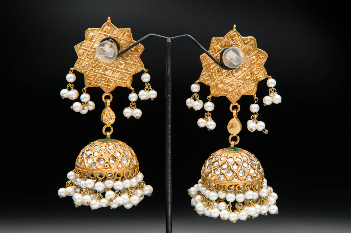 Pearl Bloom Jhumka-Kundan Jhumkay