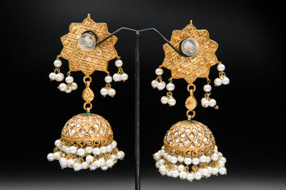 Pearl Bloom Jhumka-Kundan Jhumkay
