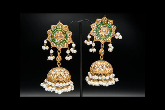 Pearl Bloom Jhumka-Kundan Jhumkay