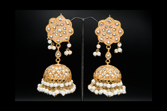 Golden Cascade Jhumka-Kundan Jhumkay