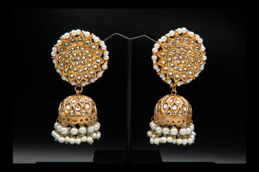 Ivory Halo Jhumka-Kundan Jhumkay