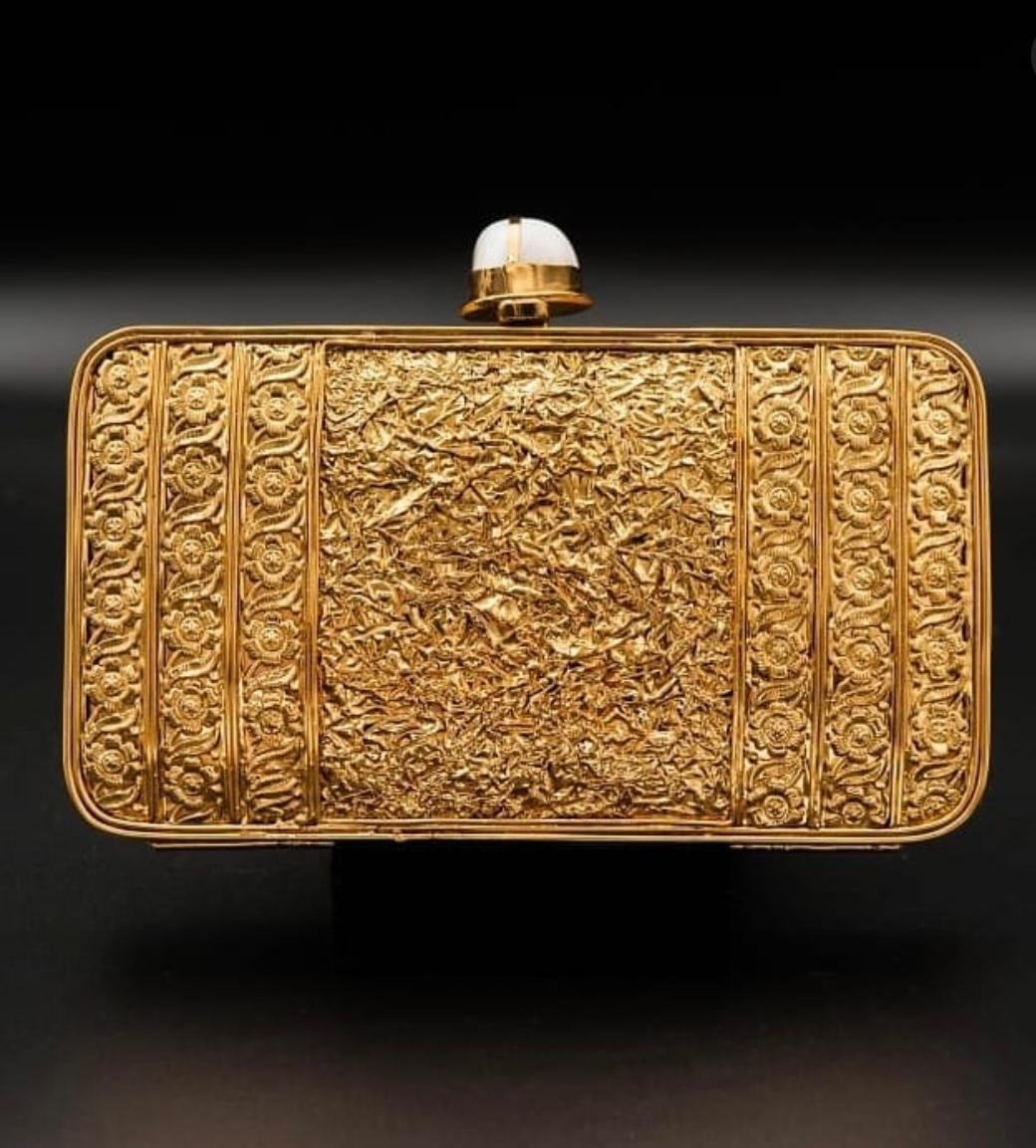 Gold-Plated Bridal Clutch with Shell, Net & Bead Detailing